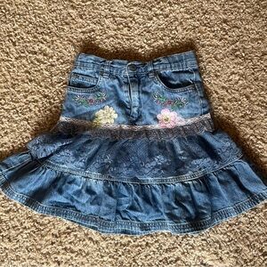 Denim Floral Embroidered Skirt